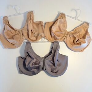 Lot of 3 Lilyette Bras 38DD Gray & Nude Seamless Minimizer Lace Trim Bra #0905